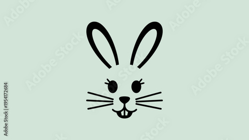 A cute cartoon bunny face with long ears on a light green background