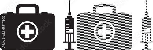 Medical supplies and first aid kit with syringes for emergency preparedness