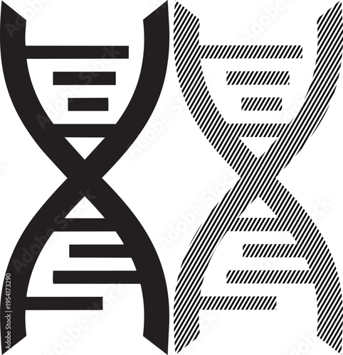 Contrasting visual representation of double-helix dna structures in black and white patterns