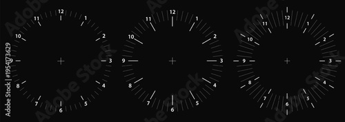 Military radar compass and sonar clock screen, target technology vector. Measure bg for scan time dial of circle watch hud. Blue 360 timeline in digital number data. Army day timer on submarine scale