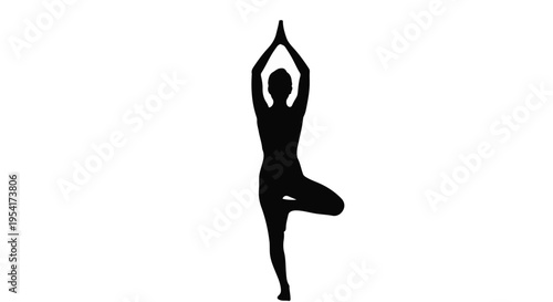 Yoga woman in tree pose vrksasana silhouette against white background fitness and wellness concept for healthy lifestyle and meditation
