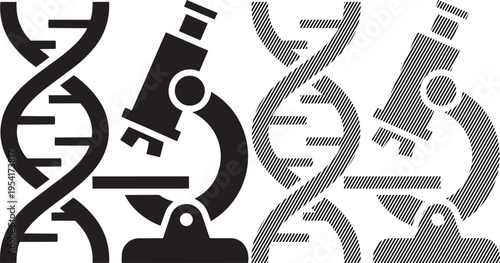 Microscopes and dna helix symbolizing genetic research and scientific discovery