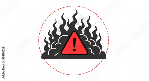 Red Warning Sign With Fire and Smoke Icon.