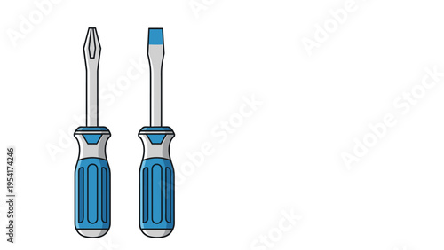 Pair of professional screwdrivers with blue handles featuring both flathead and phillips heads for home repair and maintenance.