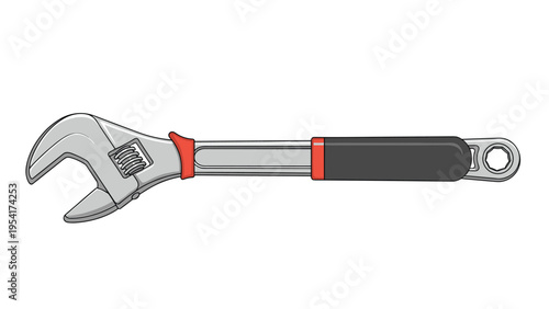Adjustable crescent wrench tool with a red and black handle isolated on a white background for plumbing and mechanical work.