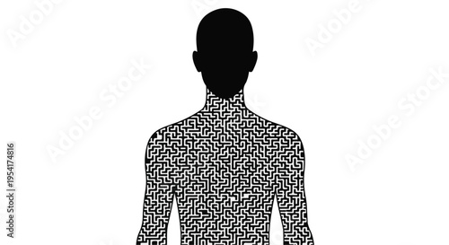 Silhouette of a Person with a Maze Pattern - Mental Complexity and Psychology Concept