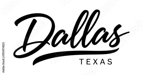 Dallas, Texas is stylishly represented in a classic black and white design. USA city vector badge – flat style design emblem label sticker, transparent background