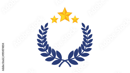 Blue laurel wreath topped with three five-pointed golden stars arranged in a symmetrical composition for an award or ranking.