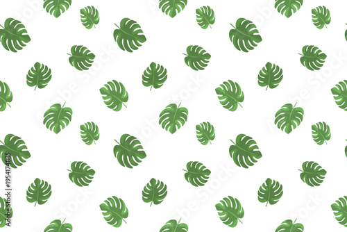 Seamless tropical pattern with monstera leaves on an isolated background. Fresh botanical vector design perfect for textiles, wallpaper, wrapping paper and summer themed surfaces.