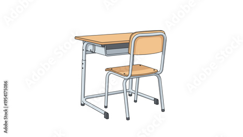 Wooden school desk and chair set for students in a classroom environment representing education, learning, and academic studies in schools.