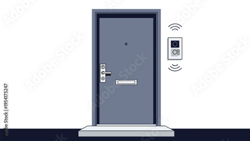 Dark gray modern apartment front door with a silver handle and a high-tech intercom system for secure visitor communication and building entry.