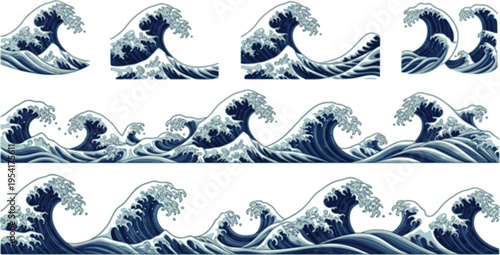 set of japanese wave element. asian border isolated on a white background.
