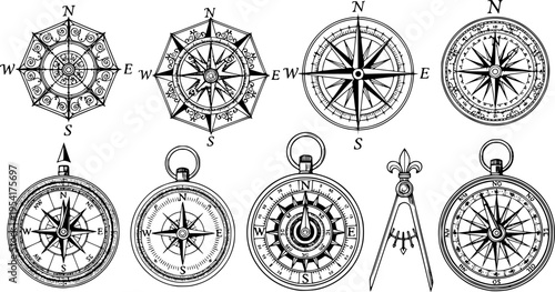Wind rose. Map directions vintage compass. Ancient marine wind measure vector icons isolated. Isolated old sea or ocean navigation compass for ocean or marine retro cartography, boat or ship 
