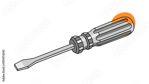 Metal flat head screwdriver with a grey handle featuring a distinct orange highlight to indicate a specific tool type or safety feature.