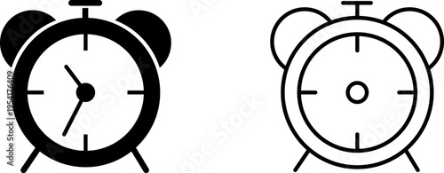 Clock icons in black and white show timekeeping design elements for various uses in modern digital and print media