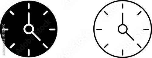 Clock icons showing time with different designs for use in digital or print applications