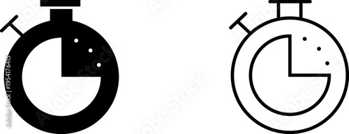 Icon and logo design showing stopwatch in black and white colors with simple lines and shapes representing time tracking