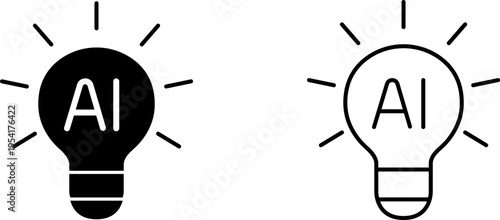 Light bulb icons showing AI concept in black and white designs for digital and print use