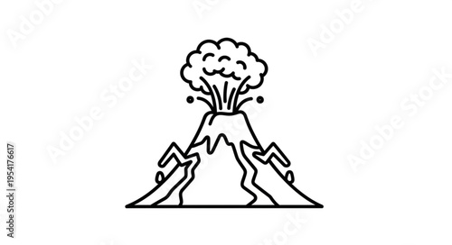 Illustration of a volcano erupting with smoke and lava.