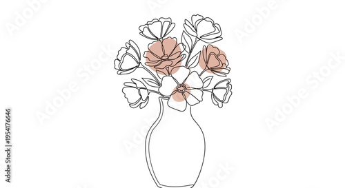 A line drawing of a vase with flowers.