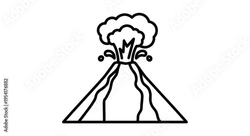 Volcano erupting with smoke and lava illustration.