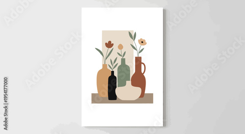 Still life with flowers in vases.