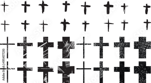 Textured Religion Cross . Christian cross . Vector cross with rough edges