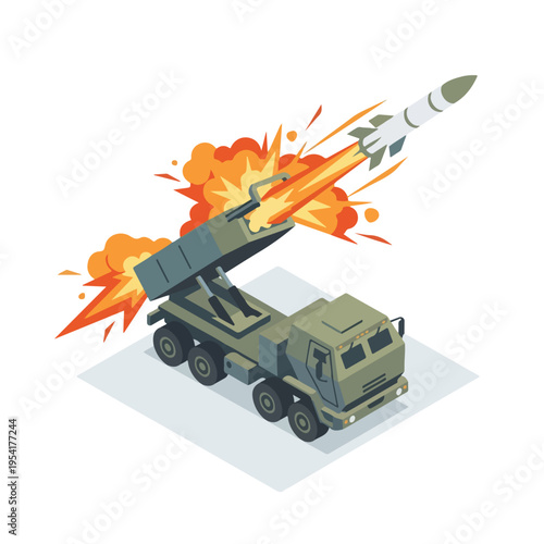 isometric vector missile launcher vehicle launching a missile 8