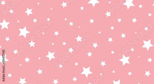 Simple and charming pattern of small white stars scattered across a solid light pink background for a soft decorative effect.