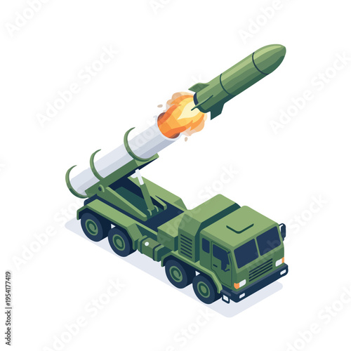 isometric vector missile launcher vehicle launching a missile 4