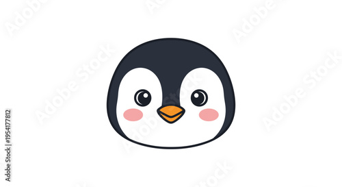 Simple and adorable illustration of a penguin head with a black and white face, pink blushing cheeks, and an orange beak.