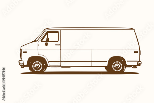 Line Art vector Illustration of a Classic Cargo Van
