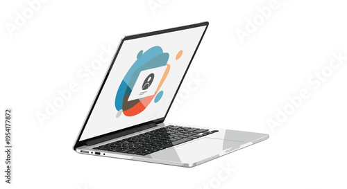 A silver laptop displays a colorful user profile icon on its screen against a white background.