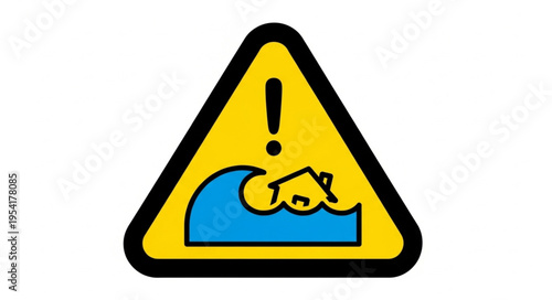 Warning sign for tsunami danger and flooding.