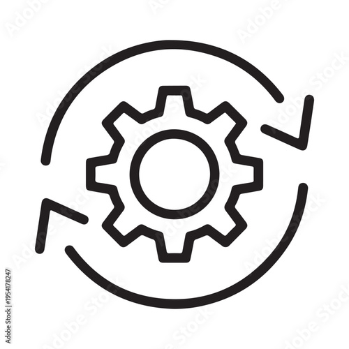 Gear Mechanism Rotating Arrows Cycle Process Workflow Concept Line Art Icon