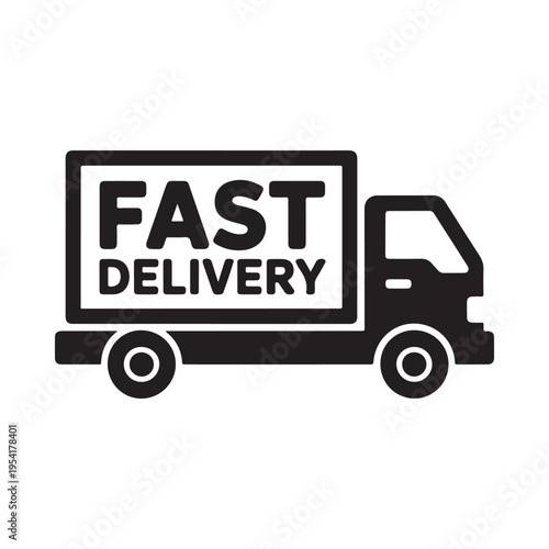 Truck with FAST DELIVERY text logistics transport shipping service graphic icon