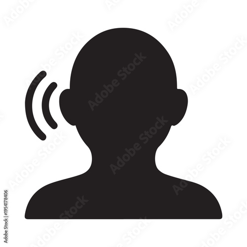 Silhouette of a person listening with sound waves emanating from ear conceptual icon vector illustration