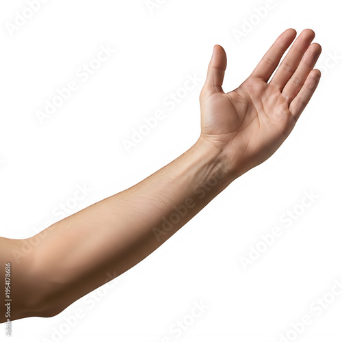 Human arm extended outward isolated on transparent background