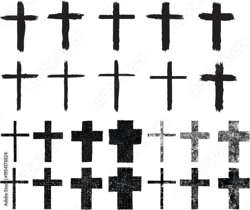 Textured Religion Cross . Christian cross . Vector cross with rough edges