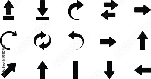 Collection of various black arrows on white background