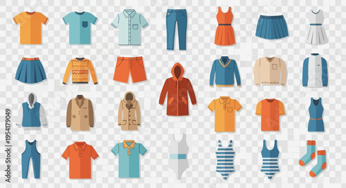 Collection of various colorful clothing items.