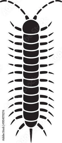 Black Centipede Silhouette Standing Isolated On White Minimalist Vector