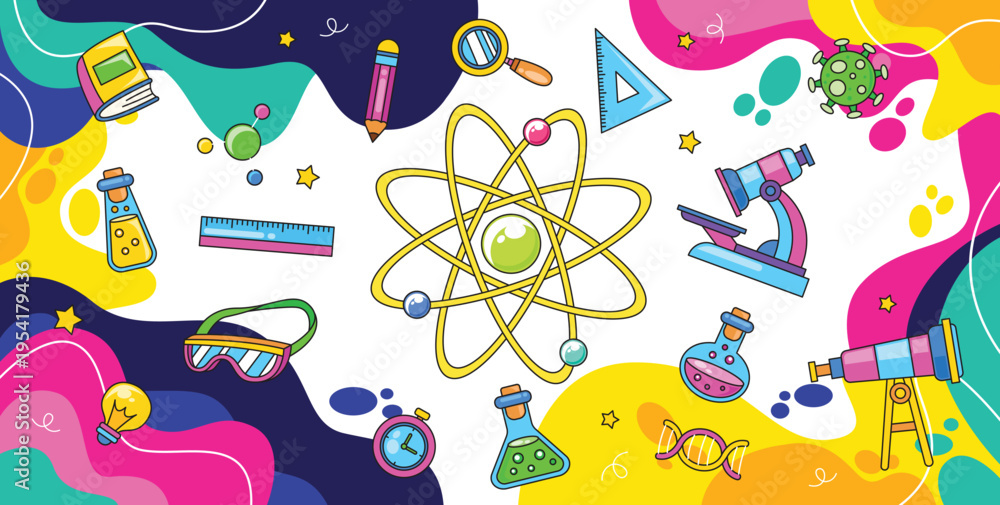 Naklejka premium Science and chemistry doodle element vector illustration