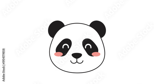 Cute panda head with a happy smile and rosy pink cheeks on a white background for animal lovers and children's themes.