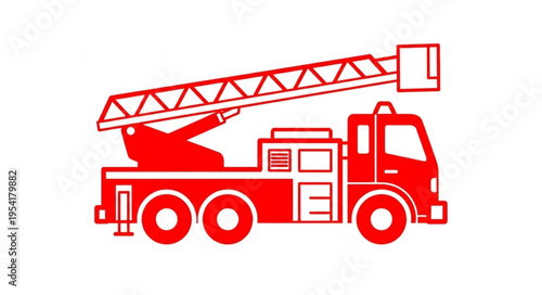 Red Fire Truck with Extended Ladder Illustration.