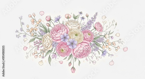 Delicate Pastel Floral Arrangement with Soft Petals and Greenery.