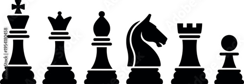 Chess pieces strategy game set isolated on white background minimalist flat design vector illustration