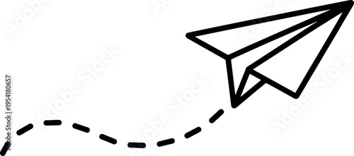 Hand drawn paper airplane flying upward sketch minimalist line art success journey concept isolated white background