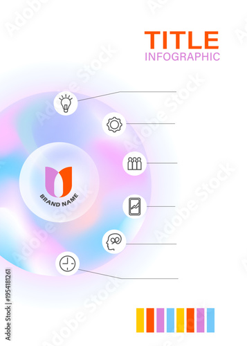 Vertical infographic template with colorful gradient background. Template for information and data visualization.