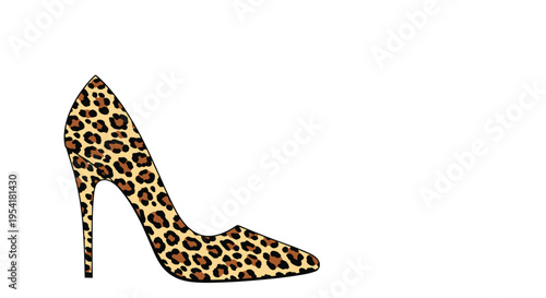 Simple high heel pump shoe with a classic leopard print pattern isolated on a plain white background for fashion.